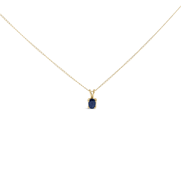 14K Yellow Gold 6x4MM Oval Shaped Blue Sapphire Solitaire Pendant Necklace